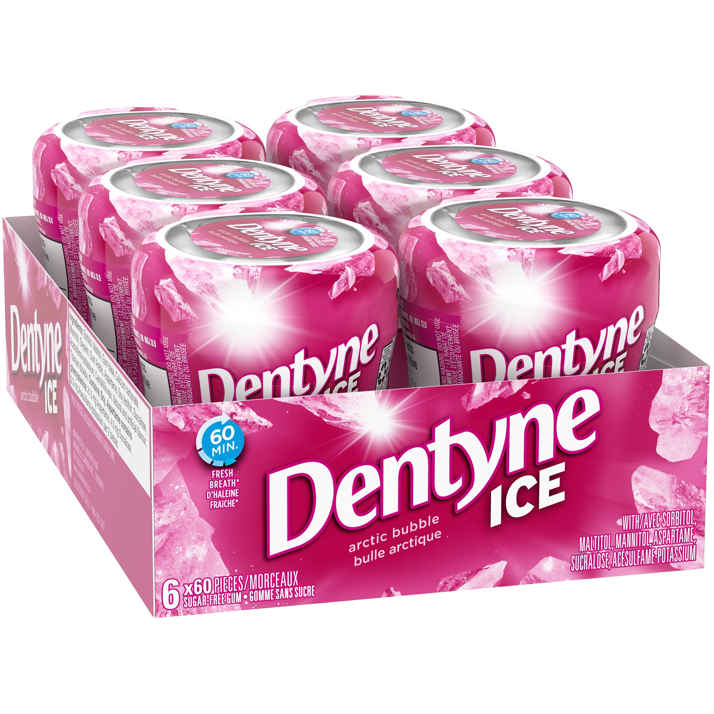 Dentyne Ice Sugar Free Arctic Bubble Gum, Chewing Gum, Pack of 6 Bottles