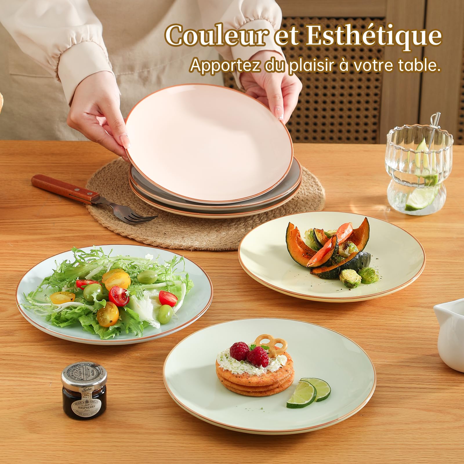 Assiettes à Dessert Assiette Plate - Lot Assiette Salade aux Teintes Bonbon - Set Assiette Ceramique 6 Personnes - Assiettes Colorées - Assiette Petit Dejeuner | Aperitif | Risotto | Tapas - 20 cm