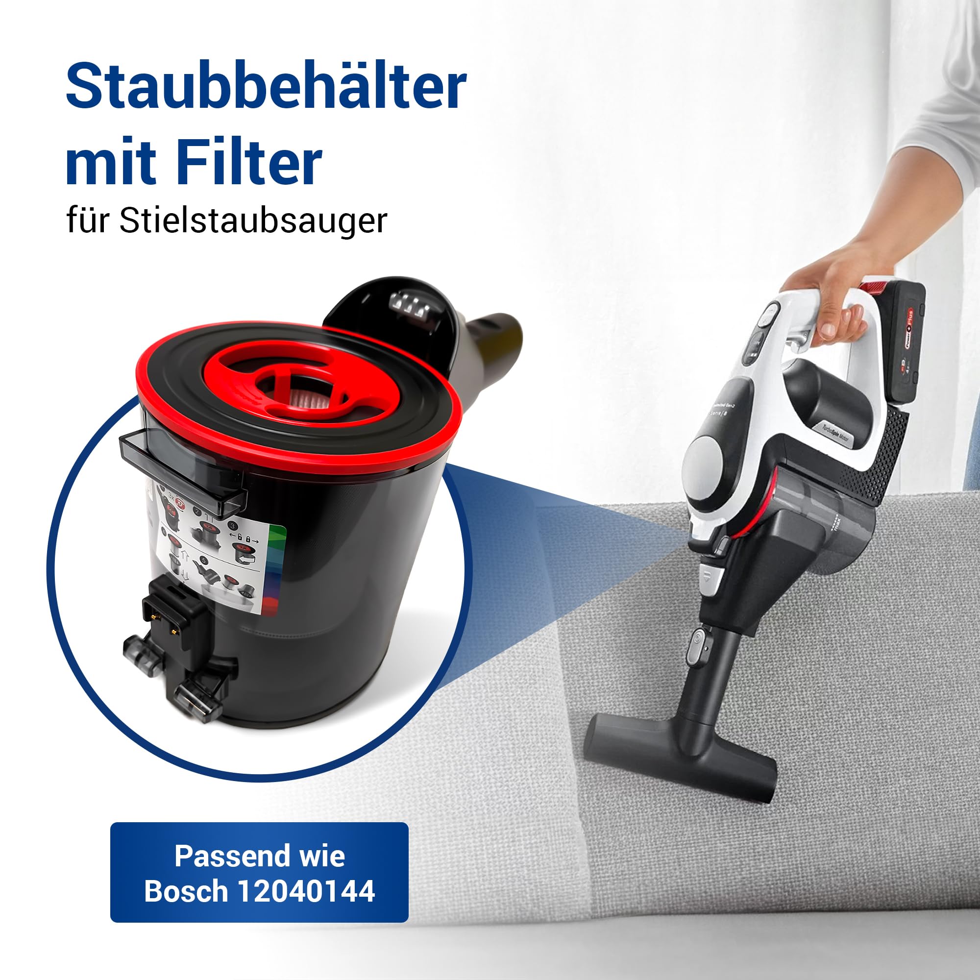 VIOKS Depósito de polvo con filtro aspirador de repuesto para Bosch 12040144 | Filtro + filtro permanente, para aspiradora Bosch Unlimited inalámbrica de mano BBS7 BCS7 BKS7 BSS7 BSS7