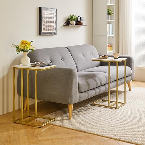 Miniatura 2 de Mesas auxiliares pequeñas en forma de C, mesa auxiliar, soporte de mesa pequeño para sala de estar, dormitorio, mesita de noche de mármol