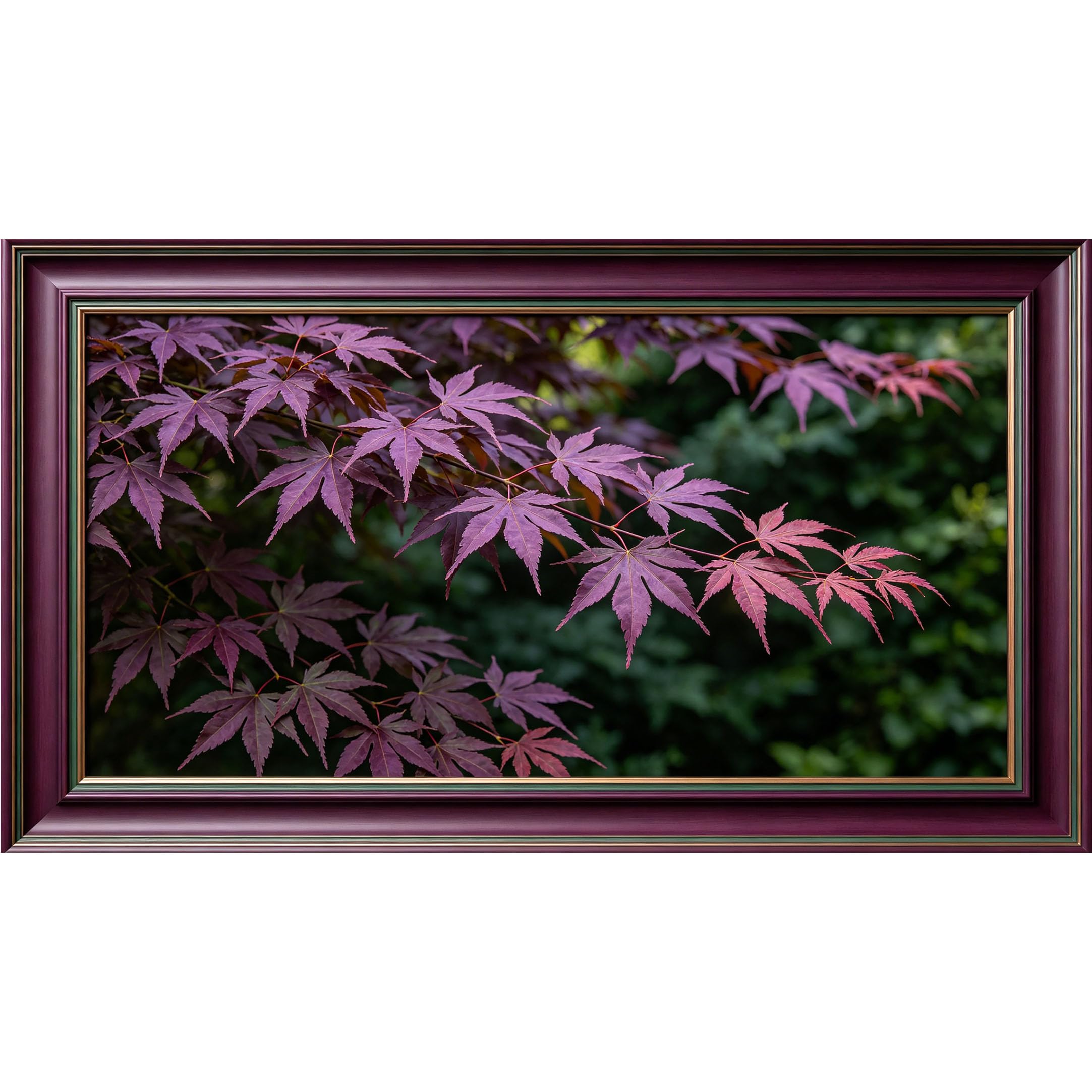 QZLITHOTIC 50x90cm3D Framed Wall Art， Purple Maple Leaves Botanical Self‑Adhesive Mural， Water‑Activated Peel & Stick Fabric Decor Wall Decal for Bedroom Living Room
