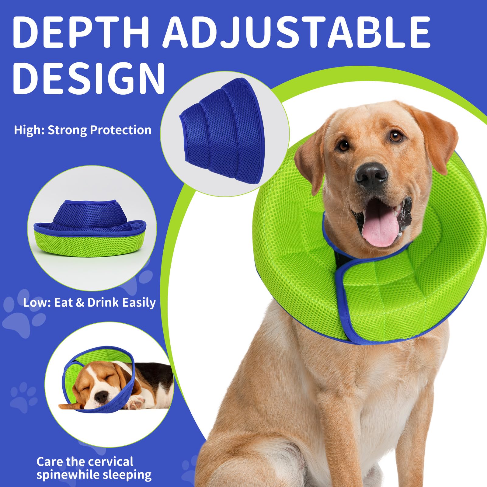 Dog Cone Collar Soft Cones After Surgery Adjustable Recovery Collars Breathable Elizabethan Collar for Dogs Anti-Bite Pet Collar Protective Mesh Neck Cone for Dog & Cat (Blue-Green - Image 3