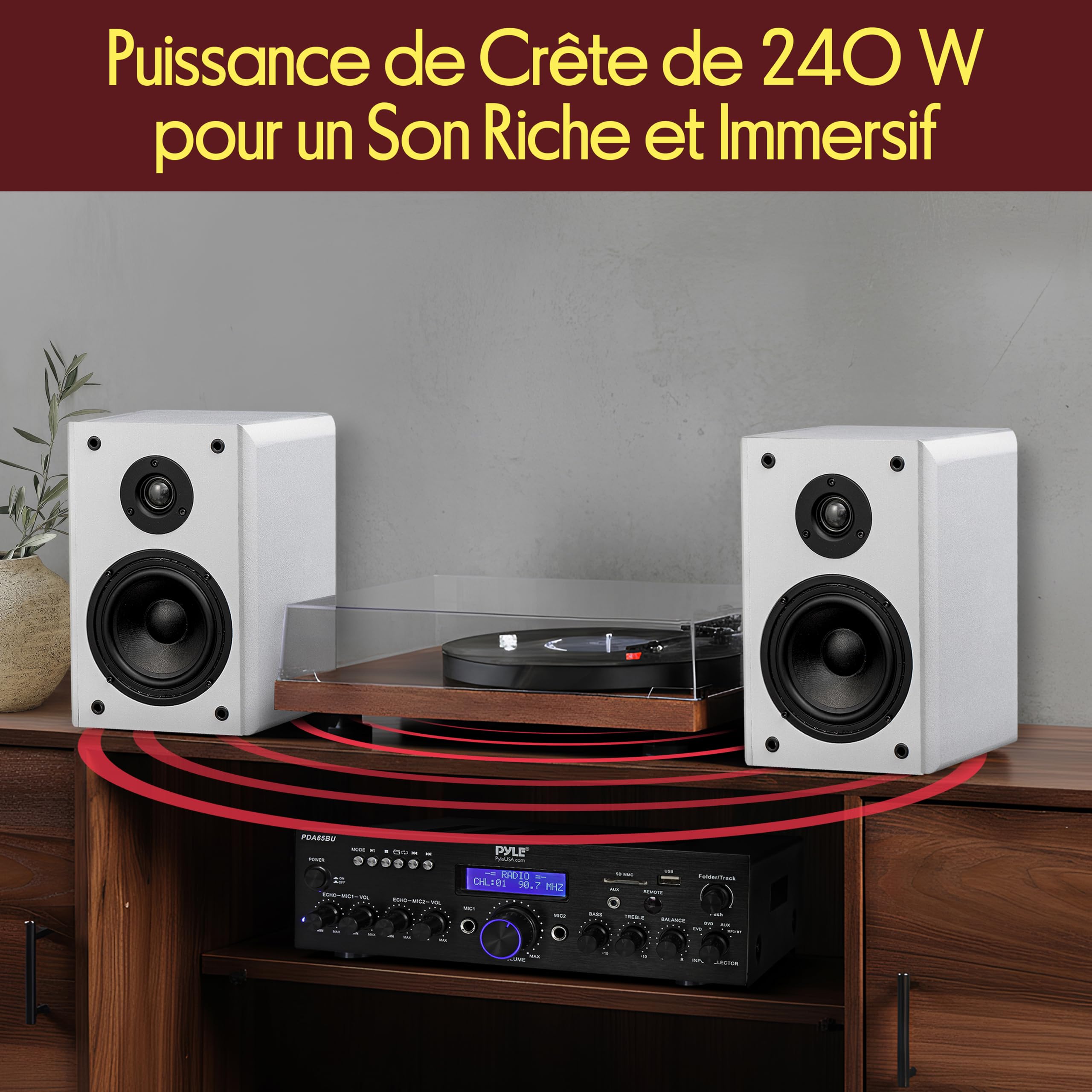 Pyle Paire de Haut-parleurs d'étagère filaires avec Supports de Montage Mural, Home cinéma HiFi bidirectionnel avec cône en Papier, Tweeter à dôme Souple, Design Compact, 29,2 x 19,1 x 24,1 cm, Blanc