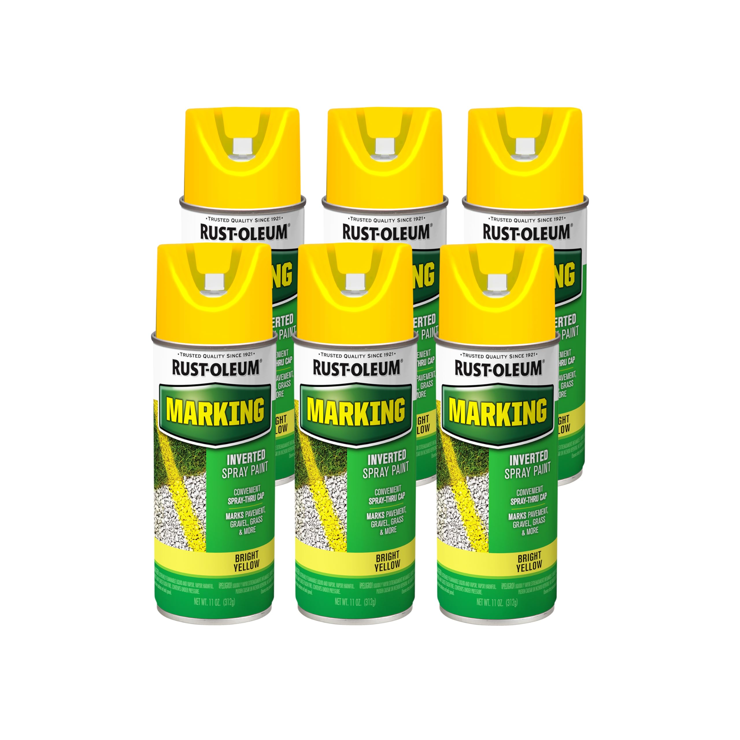 Rust-Oleum 1997830 Specialty Marking Spray Paint, 11 oz, Bright Yellow, 6 Pack