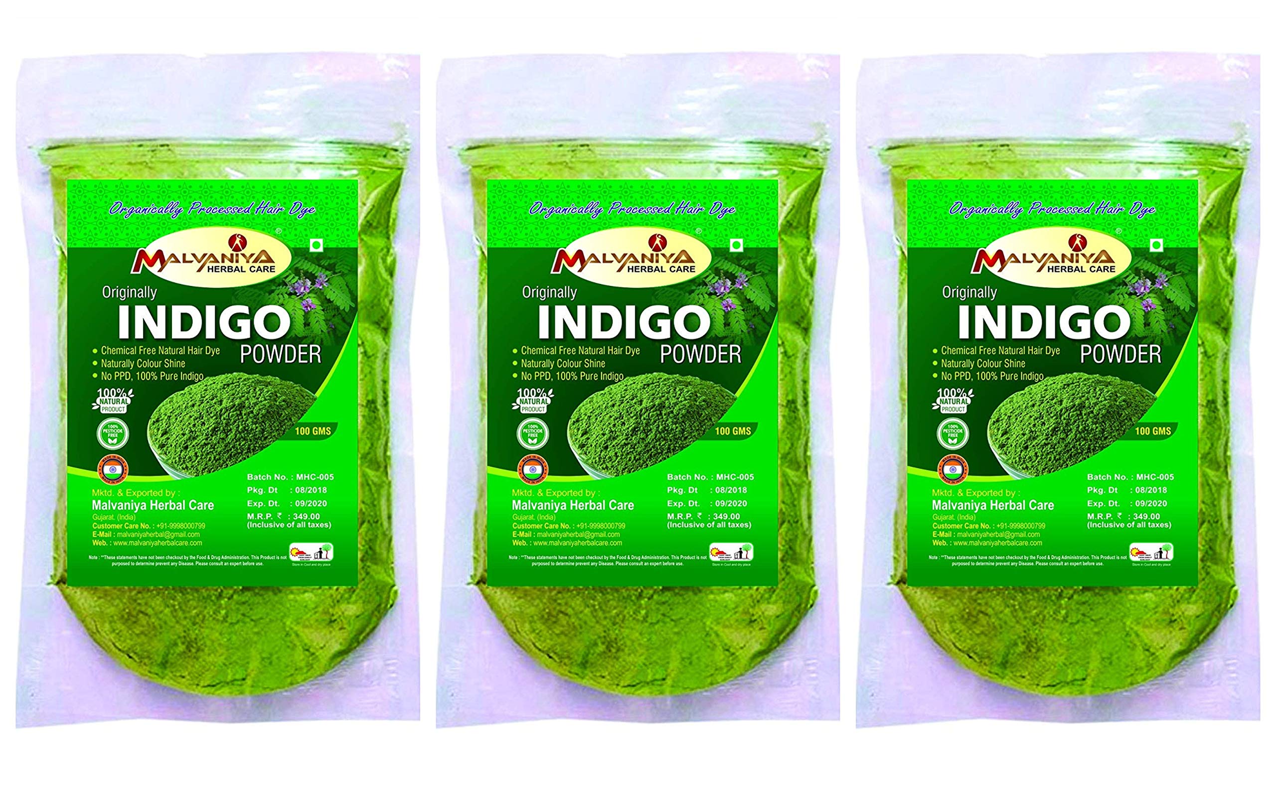 Malvaniya Herbal Care Indigo Powder For Hair & Beard Dye - Black Pack of 3 X 300 Grams-image-38