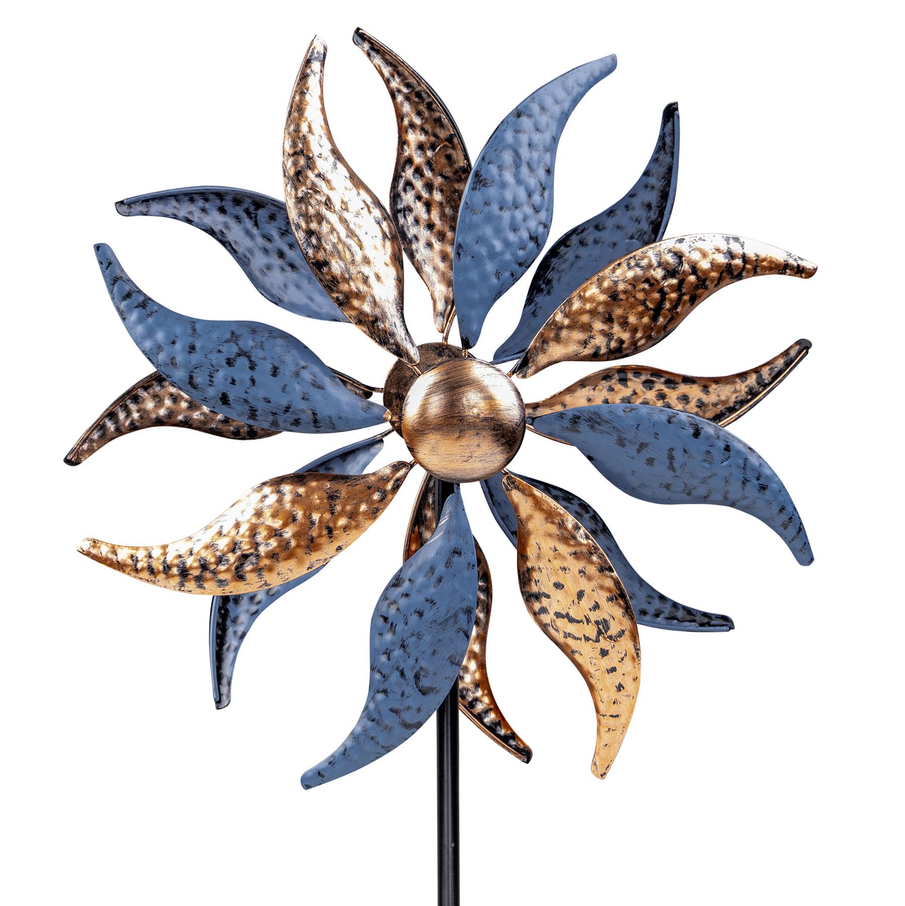 Moulin à vent en métal bleu et or levandeo 123 cm, décoration extérieure