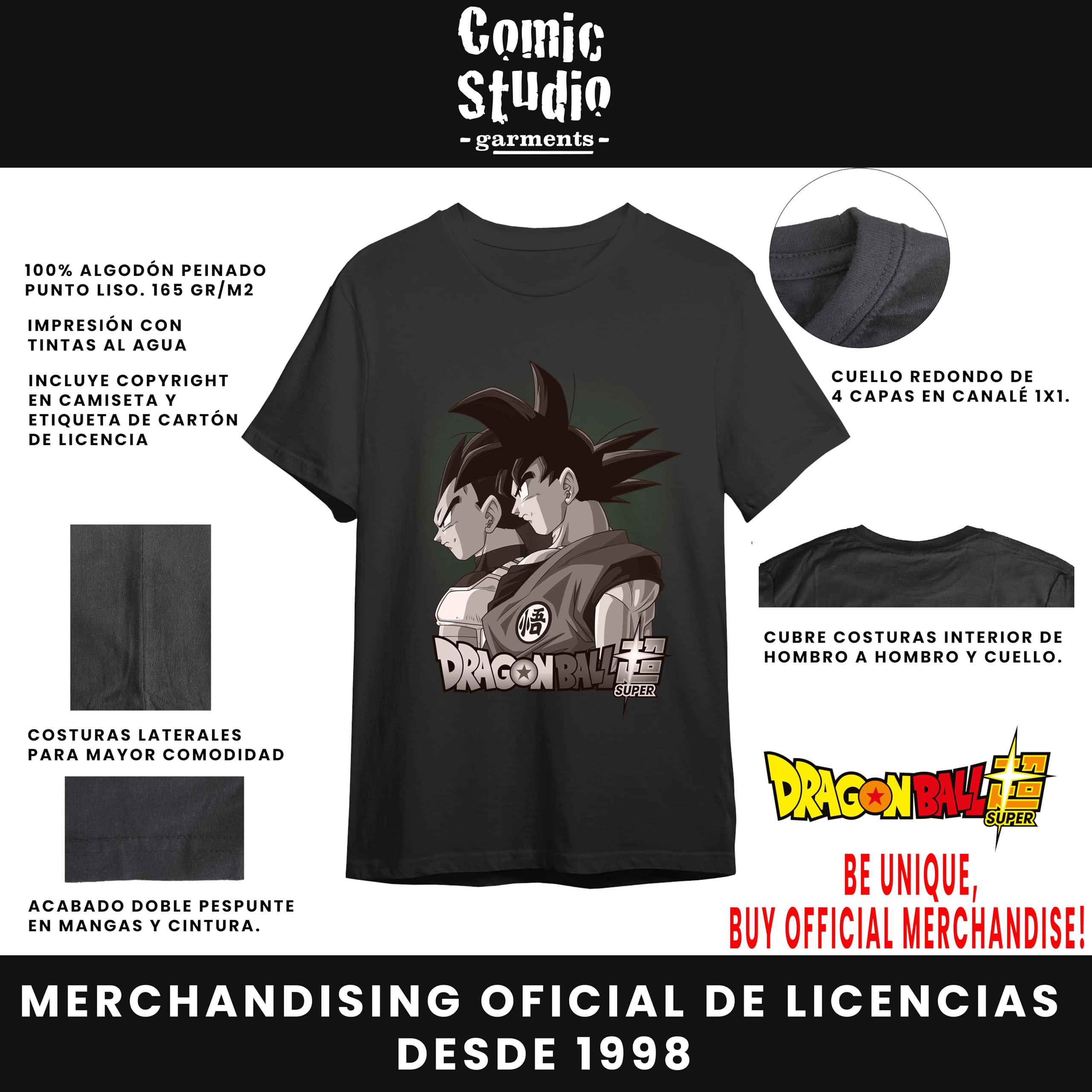 Dragon Ball Super Goku & Vegeta Black Short Sleeve T-Shirt T-Shirt Unisex Adulto (Pack de 1)