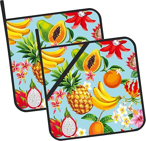 Miniatura 1 de Juego de 2 soportes para macetas de frutas tropicales hawaianas, resistentes al calor y antideslizantes, almohadillas calientes para horno de