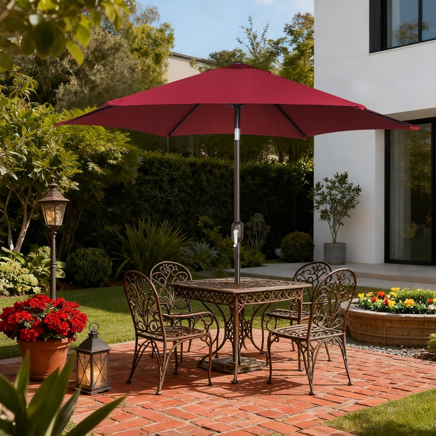 Blissun 7.5 ft Patio Umbrella, Yard Umbrella, Outdoor Market Umbrella with Push Button Tilt Crank, Burgundy