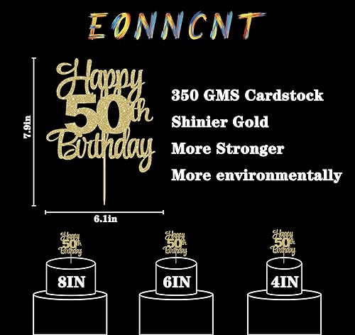 Miniatura 2 de Decoración para tarta de feliz cumpleaños 50  Suministros de decoración de pastel de 50 cumpleaños con purpurina dorada  50 aniversarioSaludos a 50