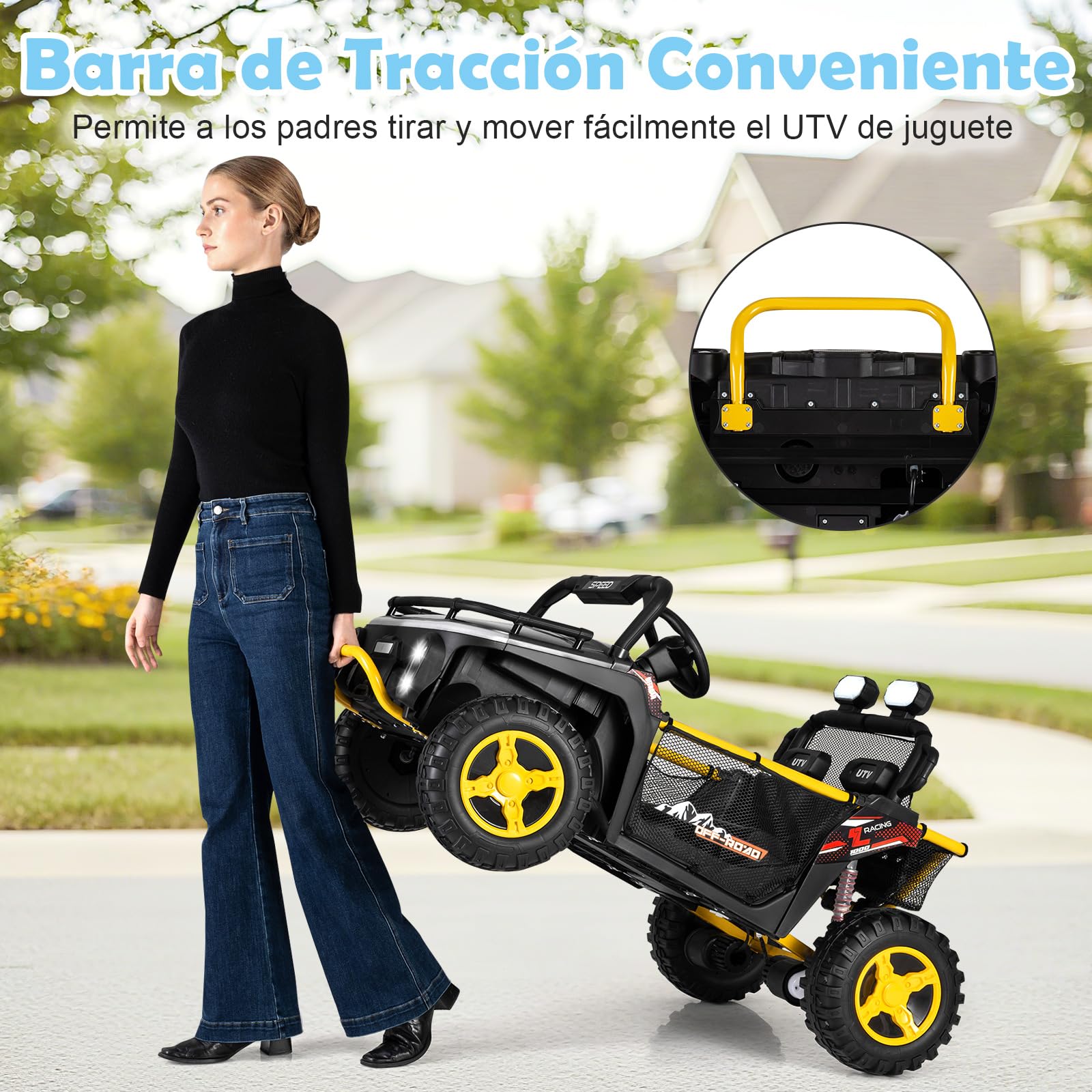 COSTWAY 24V Voiture Électrique Enfant 2 Places avec Télécommande 2,4G, Buggy Électrique Enfant avec Musique Klaxon Lumières LED, Démarrage Progressif, 3,5-6,5 km/h, Charge 40kg pour 3-7 Ans (Noir)
