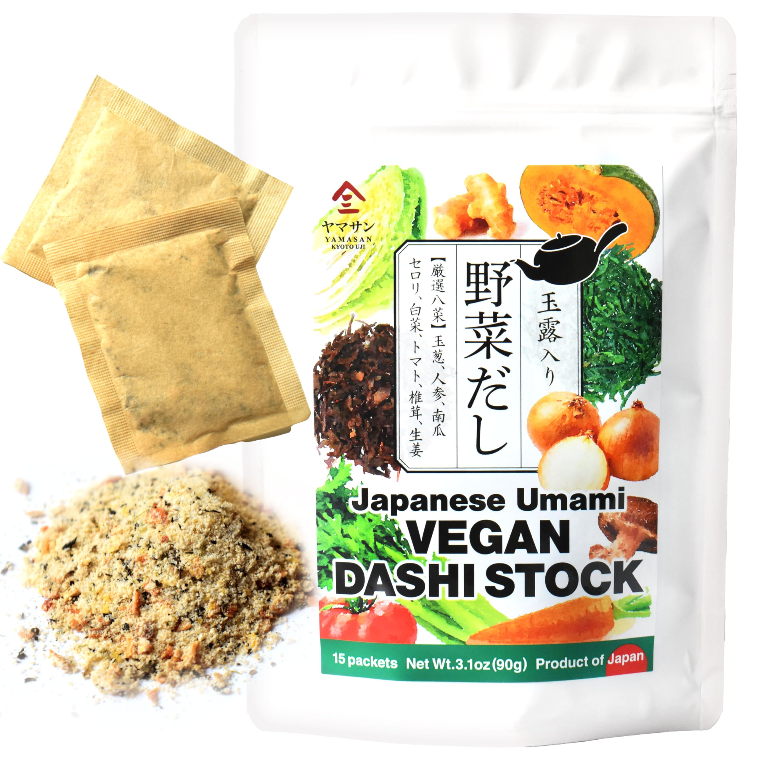YAMASAN KYOTO UJI Japanese Umami Vegan Dashi Stock Powder, Healthy Veggie Dashi Packet, Vegetable Broth, Quick and Easy to Use, Gluten and Allergen