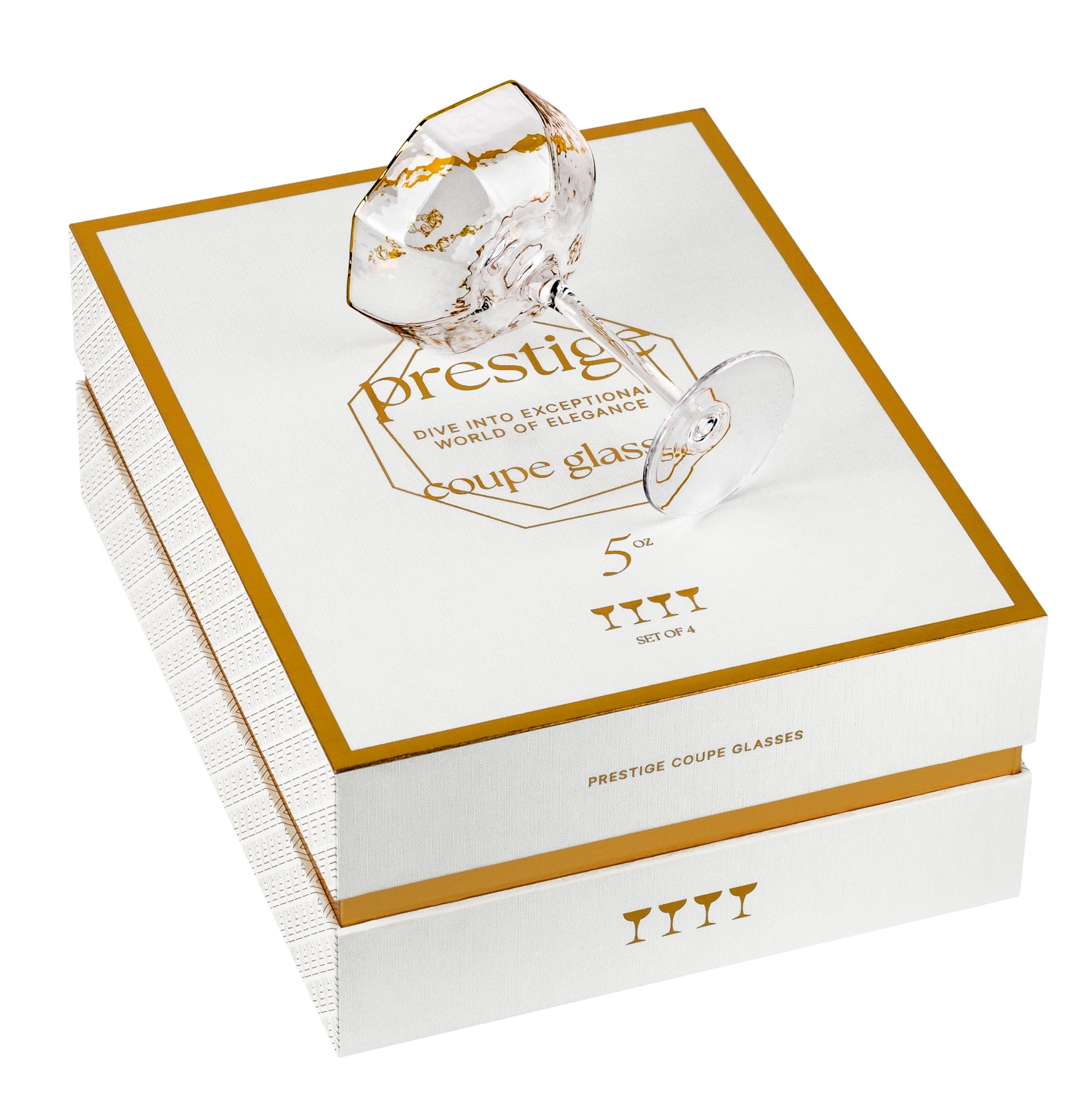 Bicchieri piccoli da 150 ml, ottagonali Prestige Coupé, con bordi dorati, per cocktail e champagne, set da 4, in cristallo angolato, a stelo lungo, per espresso Martini, Daiquiri, Gimlet, Cosmopolitan