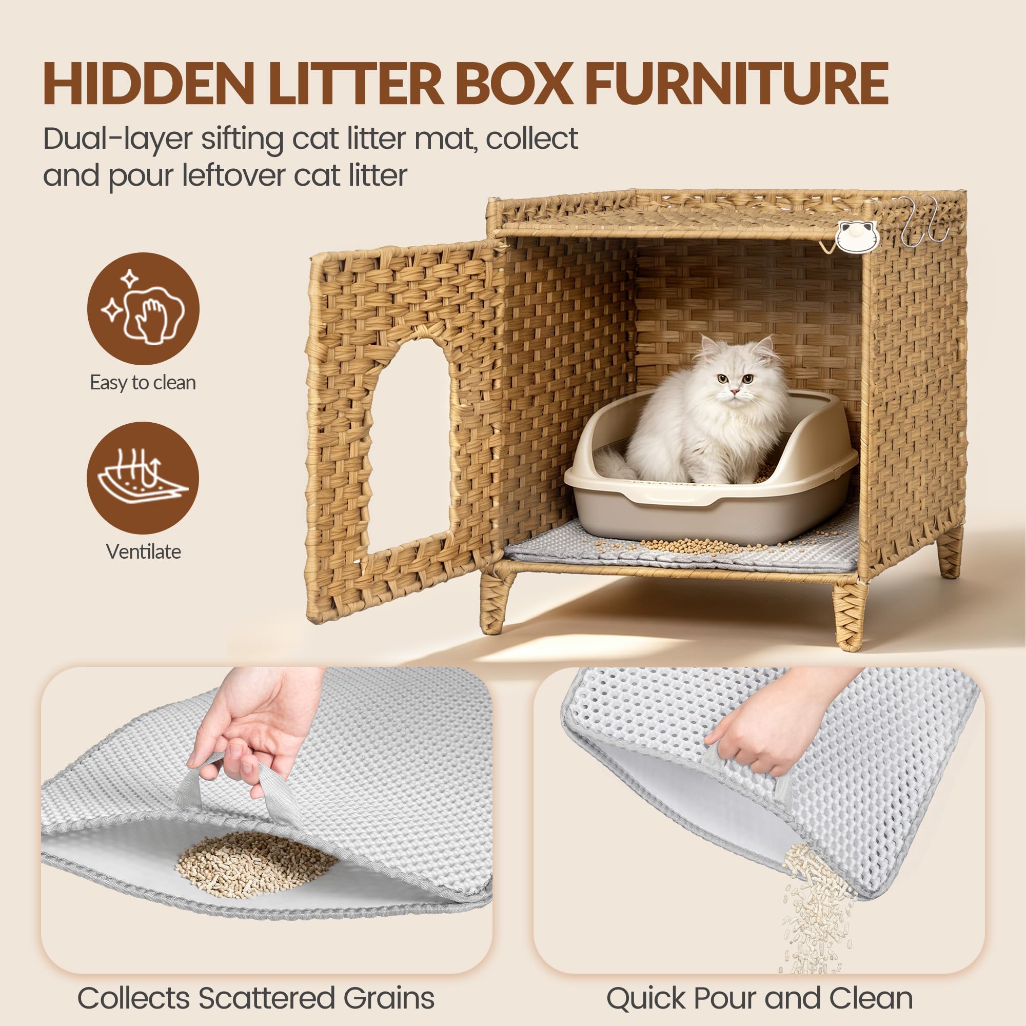 Katzenschrank, Handgeflochtenes Rattan Katzenhaus, Natur
