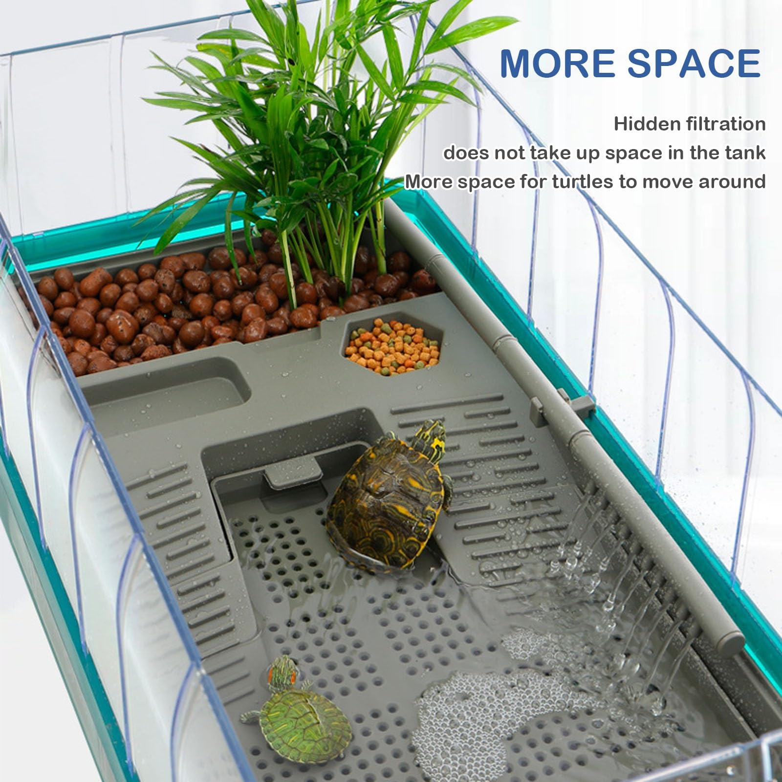 Schildkröten Terrarium Aquarium Komplettset – Paludarium Tank für Schildkröten | Terrarien für Reptilien & Amphibien | Leicht zu Wechseln und zu Reinigen | Überwinterungsbox für Schildkröten(Green Wit
