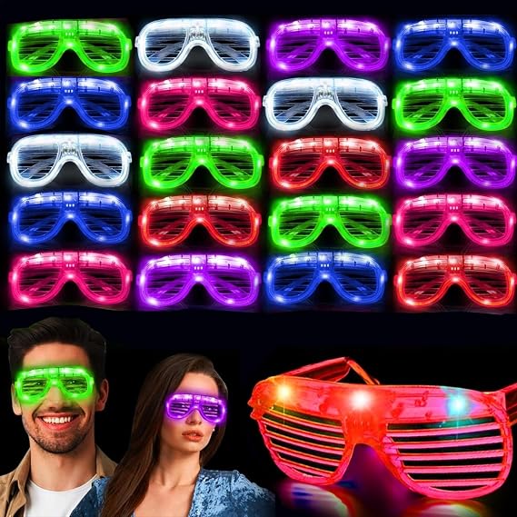 Sol Neon Led Lentes de Sol de Neón, 20 Packs LED Glasses 6 Neon Colors glow in the ...