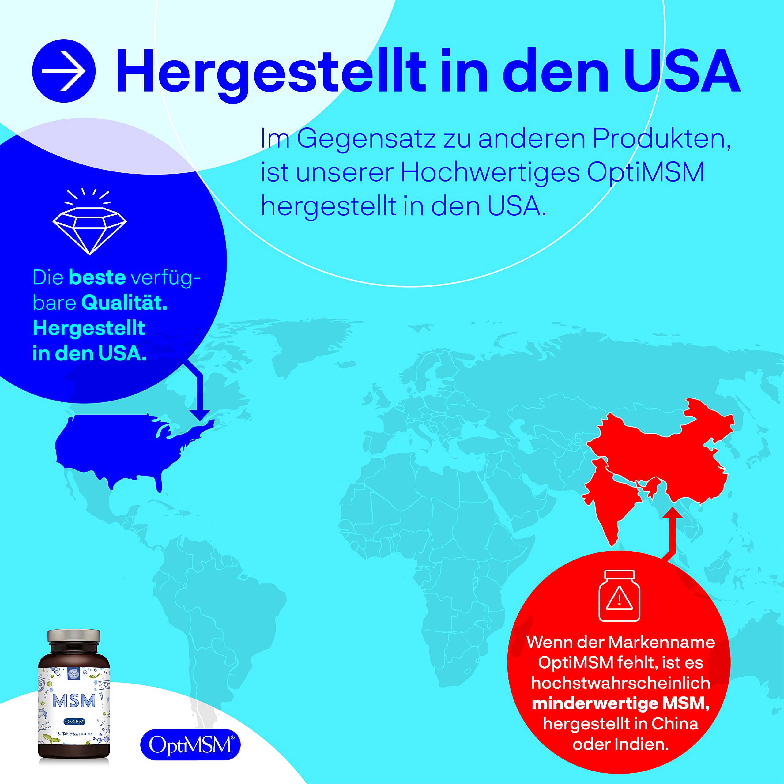 Kala Health - OptiMSM® (Methylsulfonylmethan) Tabletten hochdosiert, 99,9% reines MSM schwefel Laborgeprüfte Herstellung ohne Zusätze in den Vereinigten Staaten