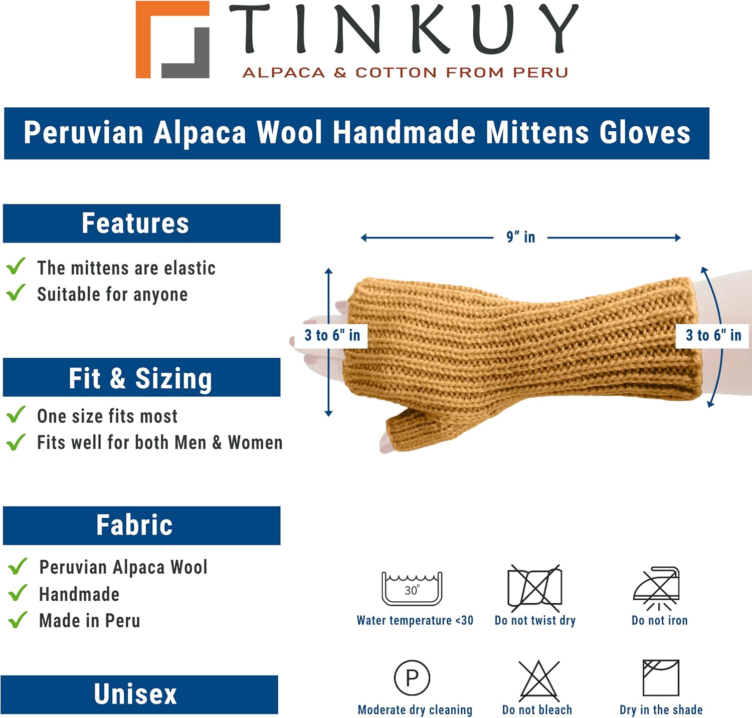 TINKUY PERU Alpaca Wool Winter Fingerless Gloves – Unisex Mittens, Hand-Knitted, Warm, Soft, Hypoallergenic – One Size - Image 5