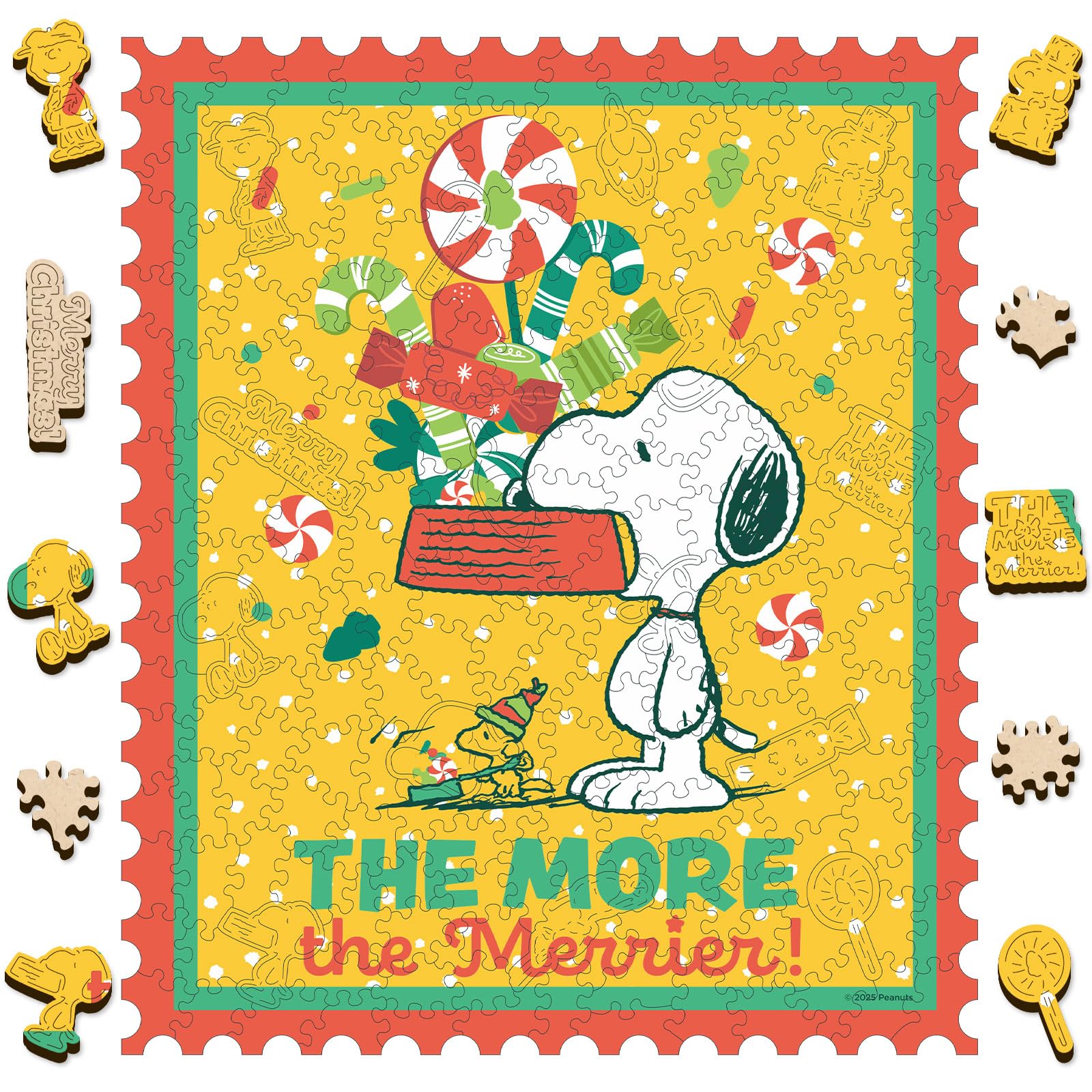 Peanuts Christmas Puzzles for Adults – Snoopy Puzzle Gift for Kids, 200 Pieces Unique Shaped Wooden Jigsaw Puzzles, 5MM Thick, Officially Licensed
