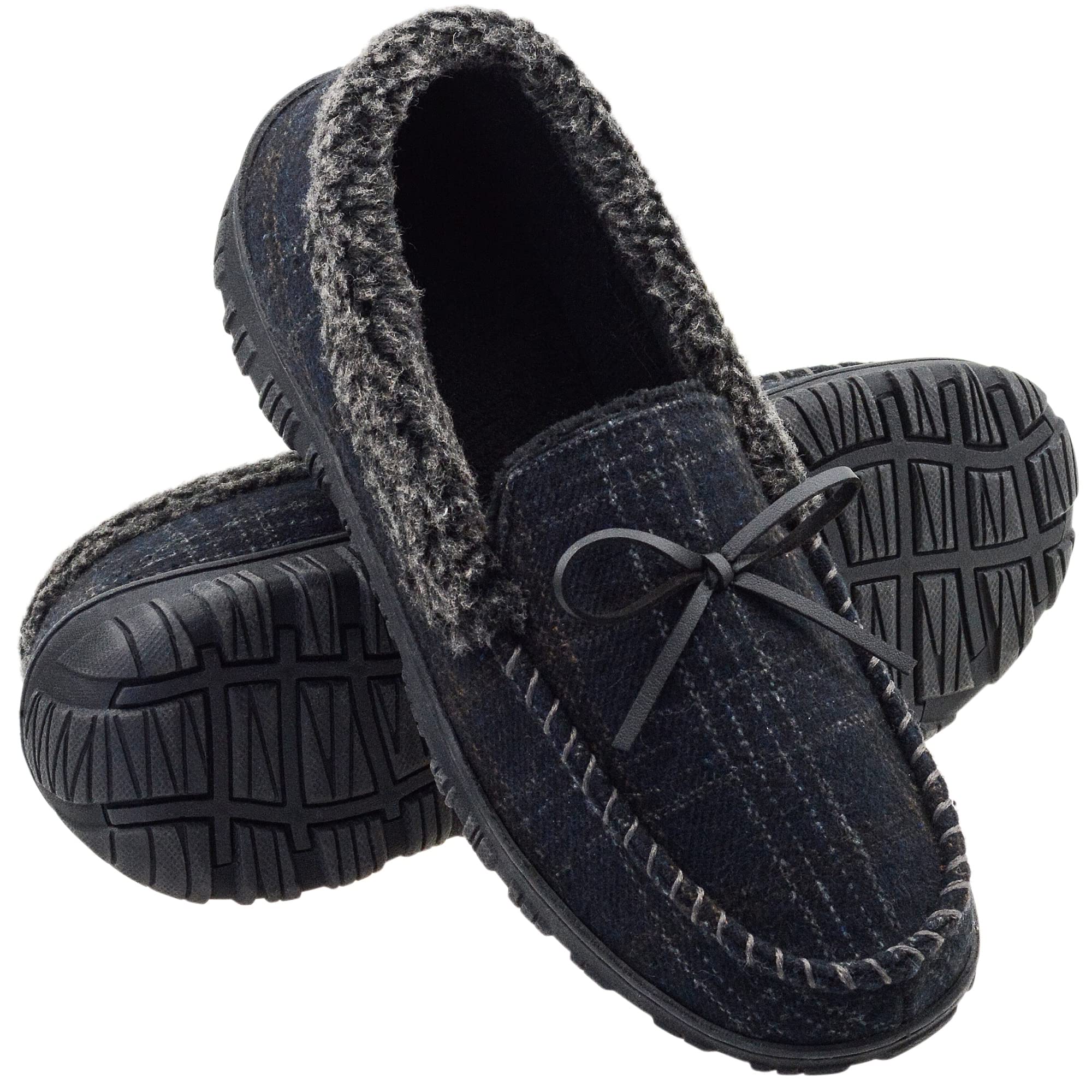 FLYFUPPY Men's Slippers Indoor Outdoor Slip On House Shoes, Plush Warm Lining Memory Foam