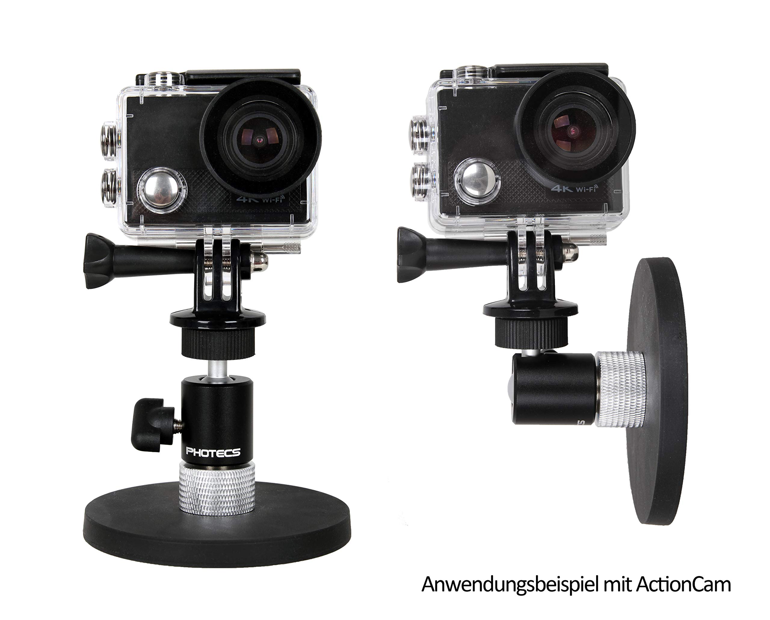 Magnet-Halterung mit Stativkopf PMH-S2 (88mm) f. Kamera, sehr starker Halt durch großflächigen Neodym-Magneten, für Action Cam/GoPro, iPad, iPhone etc.