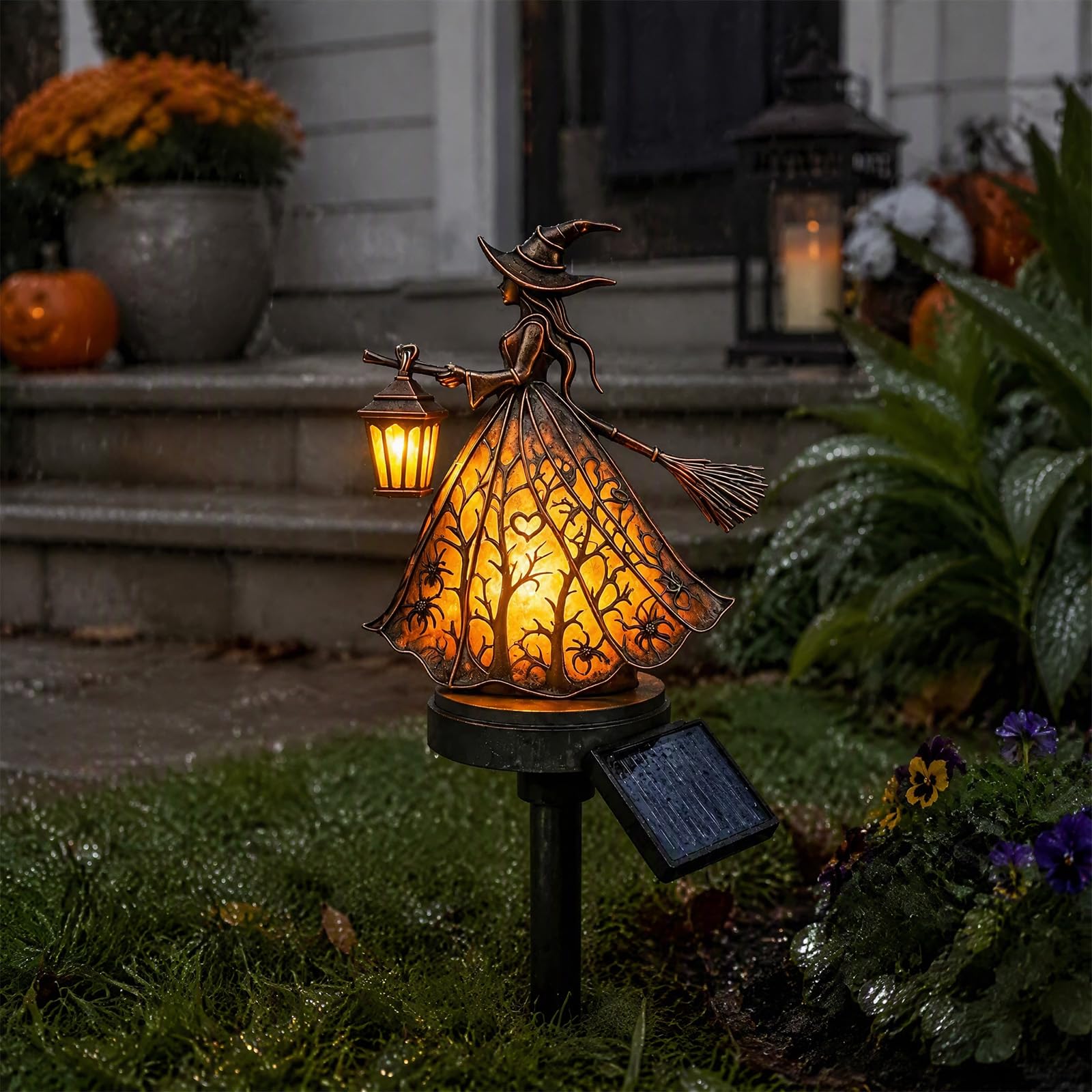 Outdoor Solar Witch Lantern Stake Gothic Outdoor Garden Light Halloween