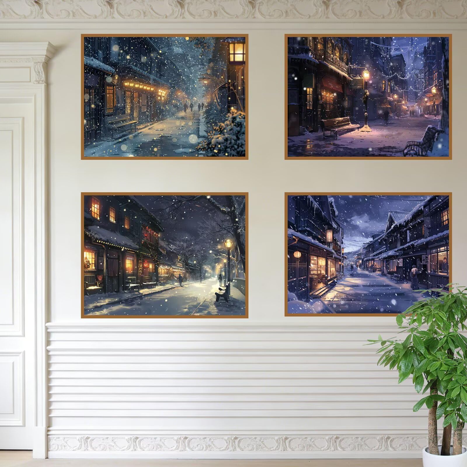 Diamond Painting Eckige Steine 4er set Diamond Painting Winter 60x40cm 2026 New DIY Malen Nach Zahlen Erwachsene,Bastelset Kinder ab 6 Jahre,Kleine Geschenke für Frauen,Freunde,Mädchen (Stadt-6) K-a11