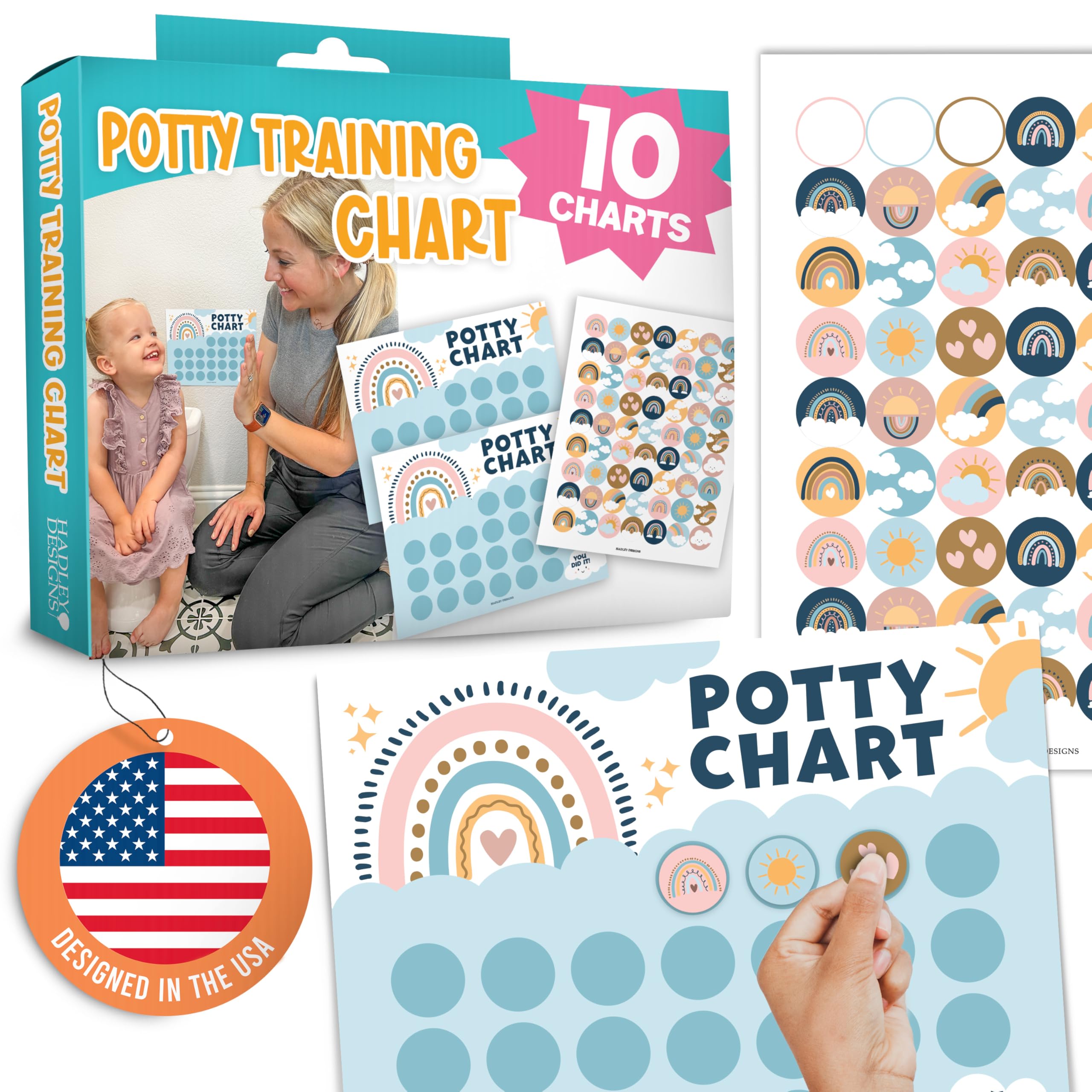 Boho Potty Training Chart for Toddler Girls - Potty Training Sticker Chart for Girls Potty, Potty Chart for Girls with Stickers, Sticker Chart for Kids Potty Training Reward Chart, Kids Reward Chart