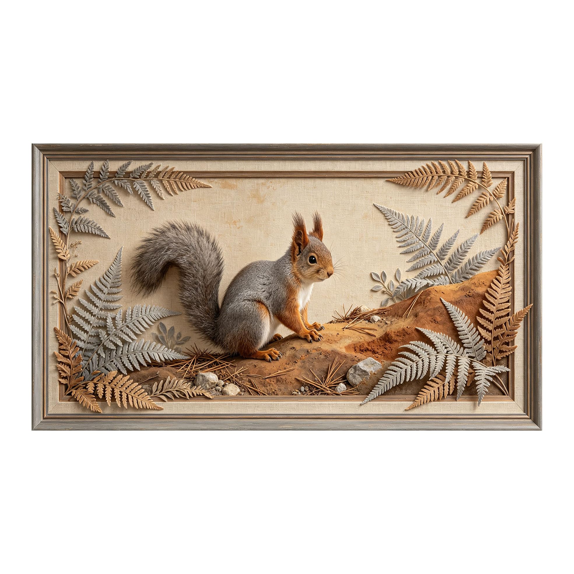 Yzpallescene 3D 3D Framed Wall Art 50cm×90cm Woodland Squirrel Forest Natural Landscape Relief Effect Large Size SelfAdhesive Removable Wall Decor Prints Artwork for Living Room Bedroom Office