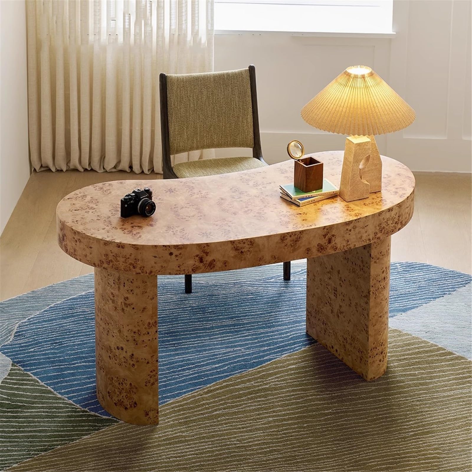 Acrittura Scrivania moderna e minimalista con piano curvo, 63" ， Legno