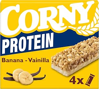 Corny Protein Banane-Vanille | Proteinriegel | ohne Zuckerzusatz | 4x25g | 24% Eiweiß | Wertvolles Getreide | Protein-Snack | Added Value | Ideal für unterwegs, Schule, Büro, Freizeit Sport & Wandern