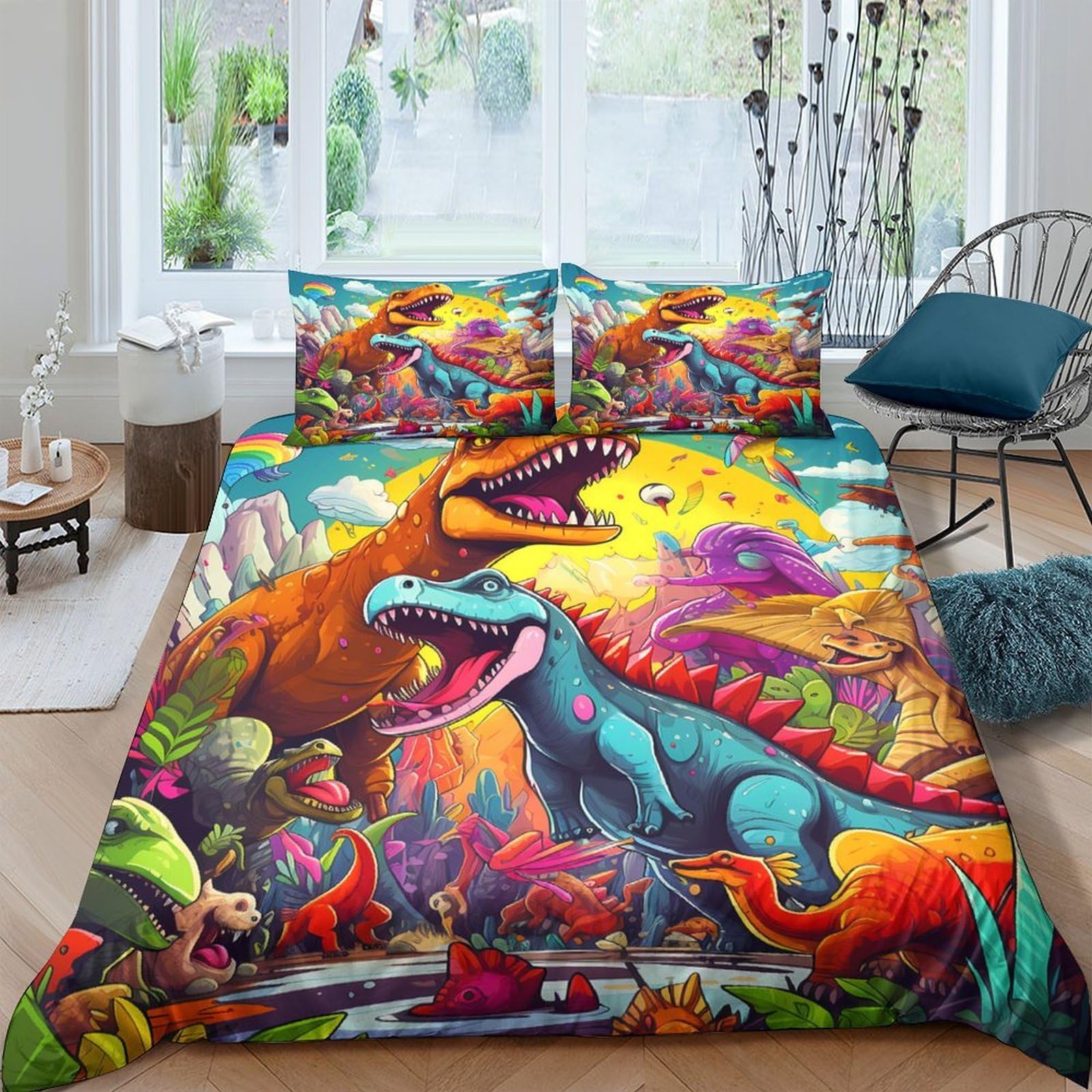Ctjqhvkz Style-8 3D Printed Dinosaur Forest Fitted Sheet Microfiber Soft Breathable Volcano Jungle Mattress Cover For Bedroom Dorm Decor Single（135X200cm）