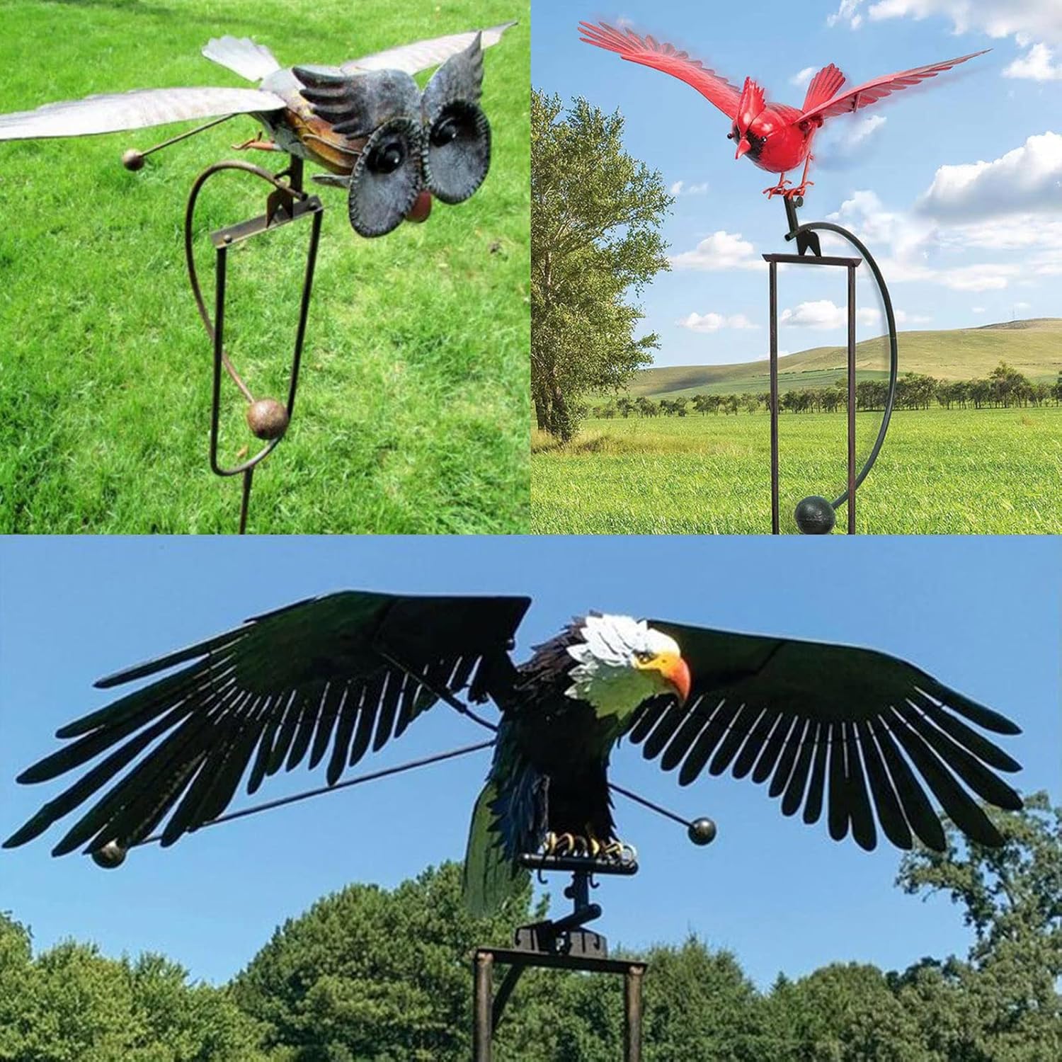 Garden Stake Rocker,Cardinal Life-Like Garden Art Bird,Garden Patio Decoration,Large Rocking Animals with Flapping Wings Garden Stakes,Pile Decorations (Owl)