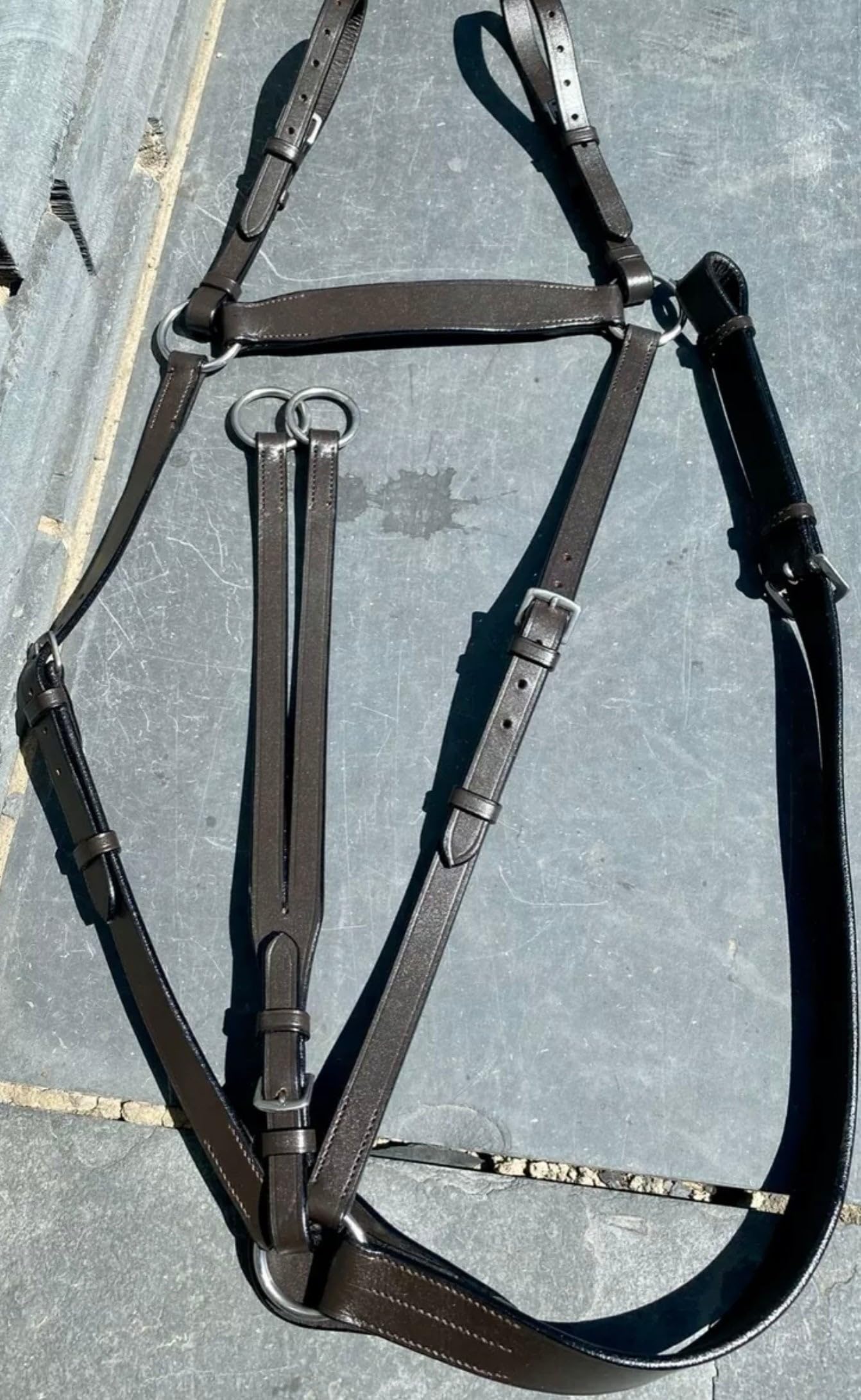 Adjustable Leather Hunting Breastplate - Running Martingale Attachment - Economy Pony / Brown