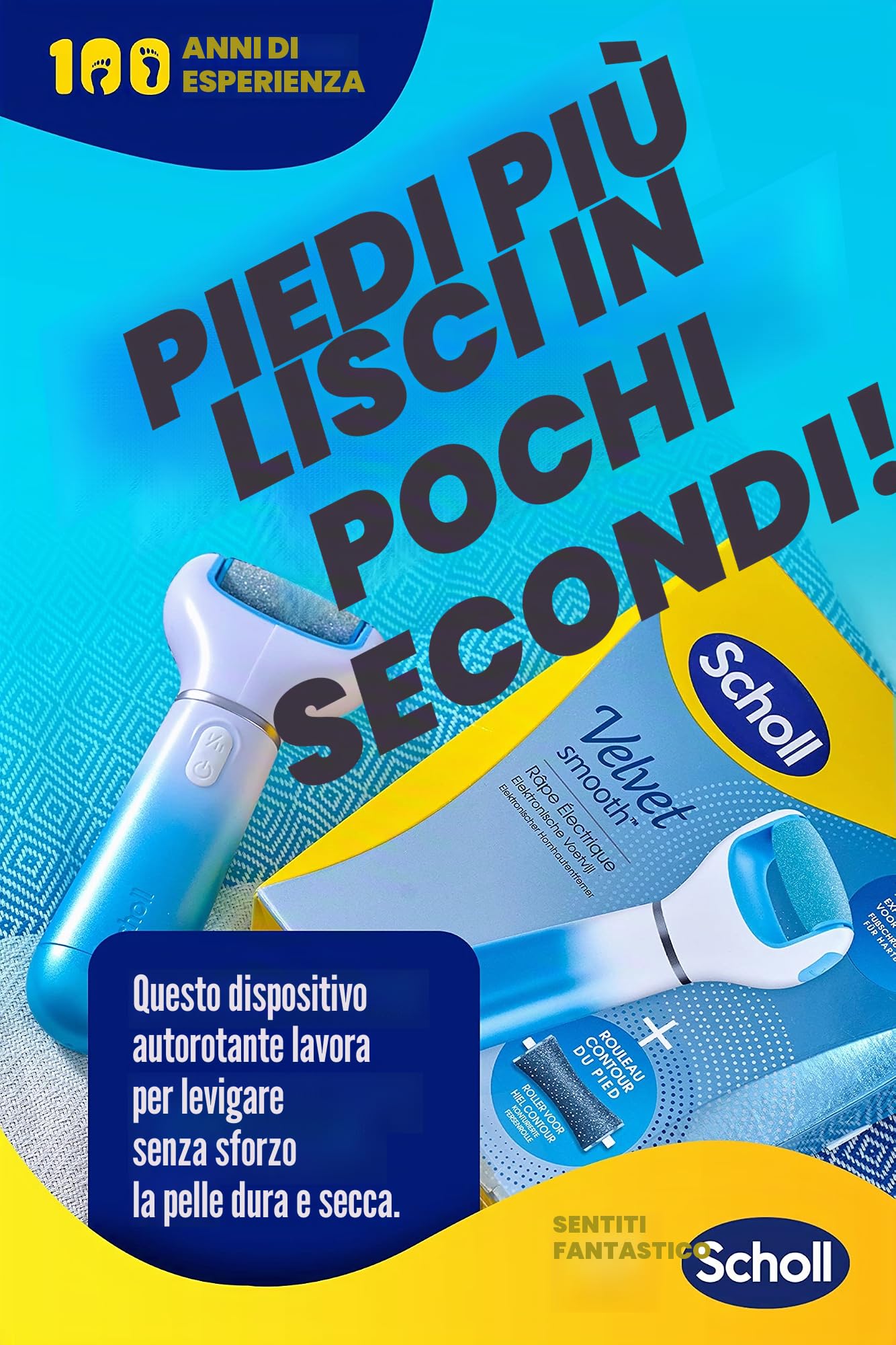 Scholl Velvet Smooth - Roll elettrico per pedicure, per rimuovere la pelle indurita, con testina esfoliante