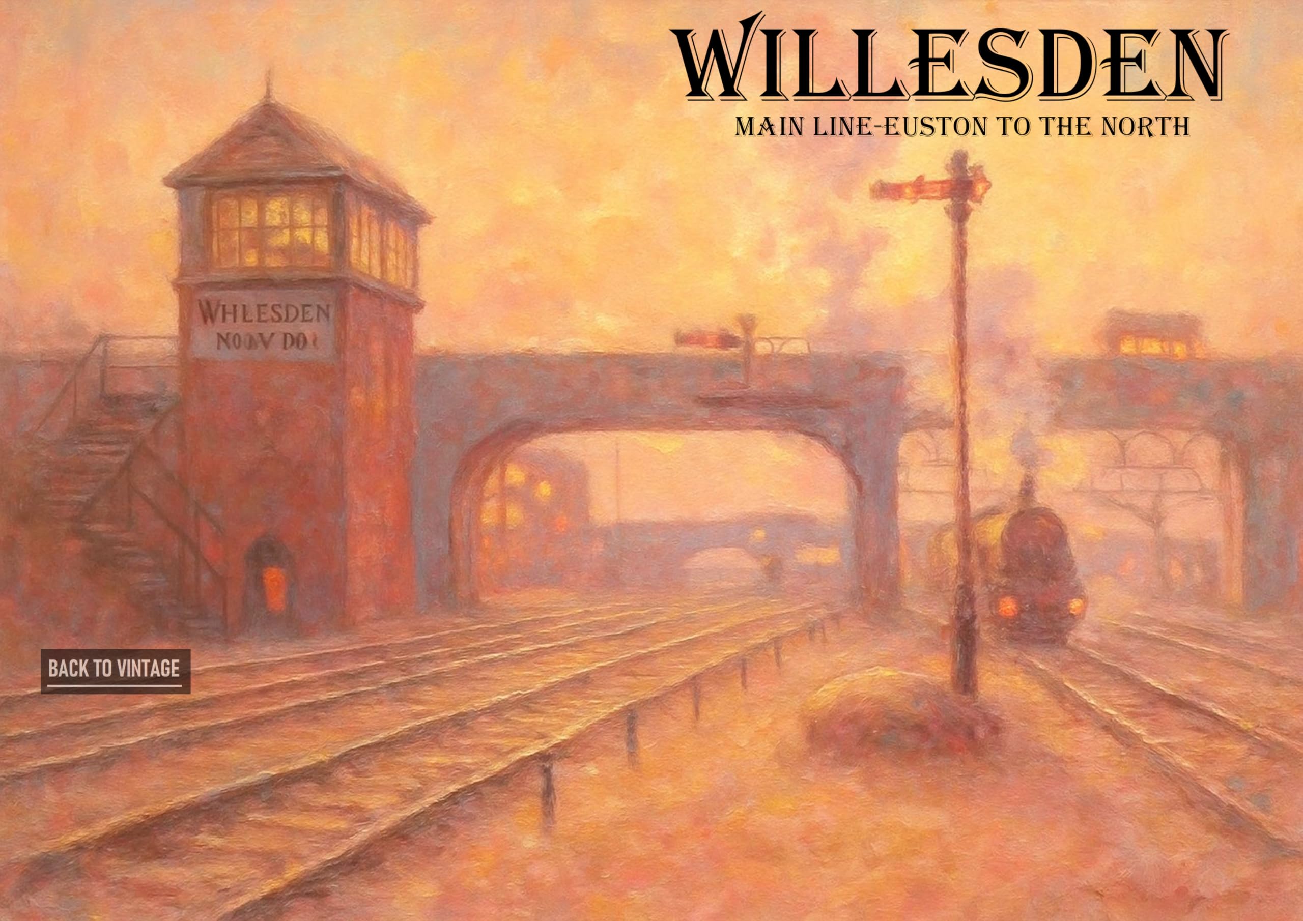 BACK TO VINTAGE Willesden Pictures - A4 Travel City Poster Wall Art Home Decor Art Print with Iconic Landmarks and Global Views for Culture Inspired
