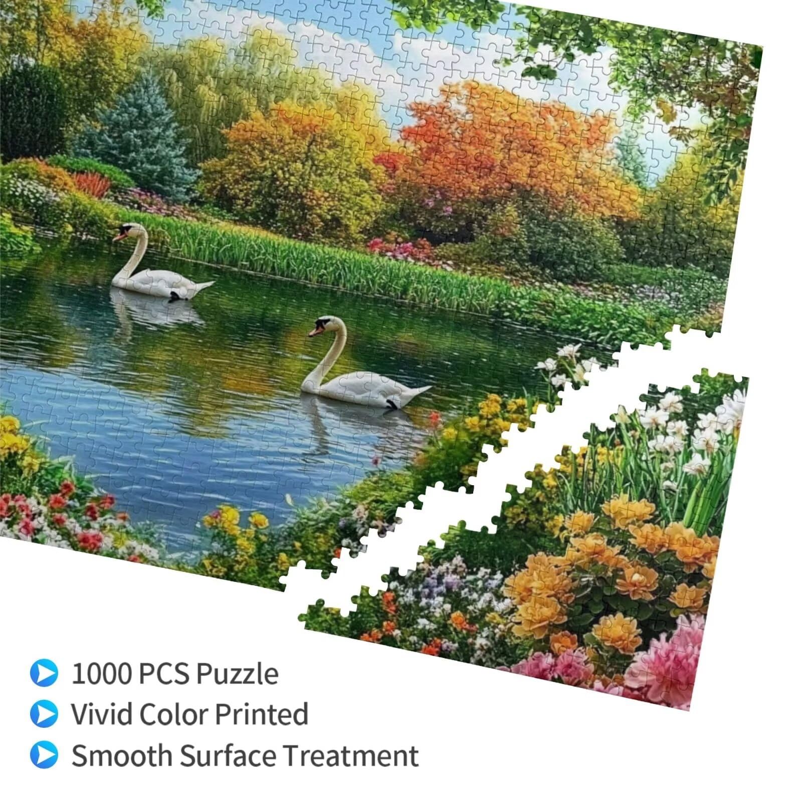 Puzzle 2000 Teile, Puzzle Erwachsene, Holzpuzzle Blume Impossible Jigsaw, Clevere Rätsel, HD Farbe Jigsaw mit Geschenkbox Verpackung for Room Decor, Geschenke für Frauen Schwan 100x70cm p-1424