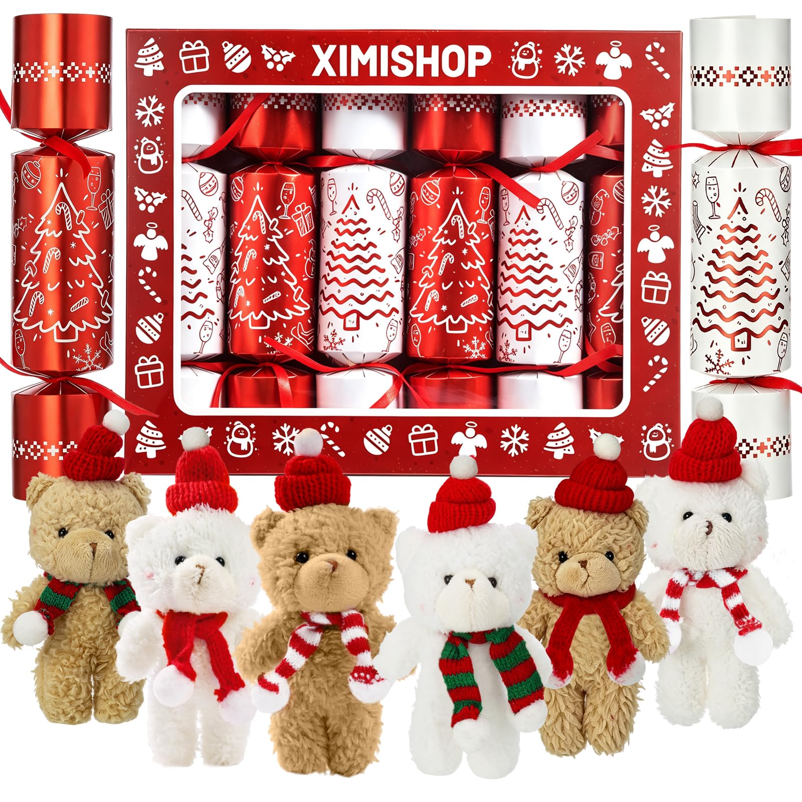 XIMISHOP Christmas Cracker with Soft Plush Bear for Xmas Party Table Favor