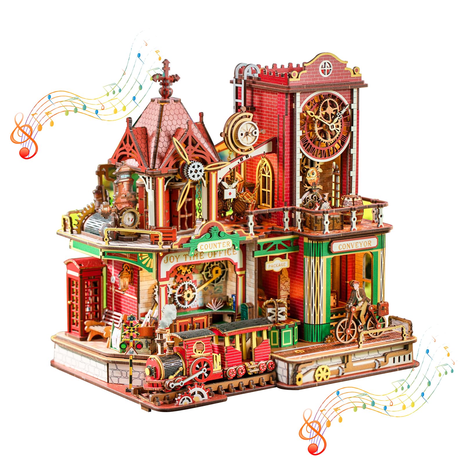 OZJAY Time Post Office DIY Miniature House Kit,3D Wooden Puzzles for Adults