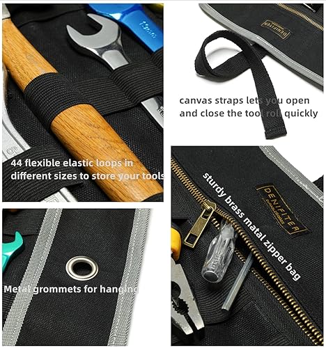 Miniatura 3 de Bolsa enrollable para herramientas, bolsa de herramientas de lona encerada de 16 onzas, bolsa de herramientas multiusos con banda elástica, 1 bolsa