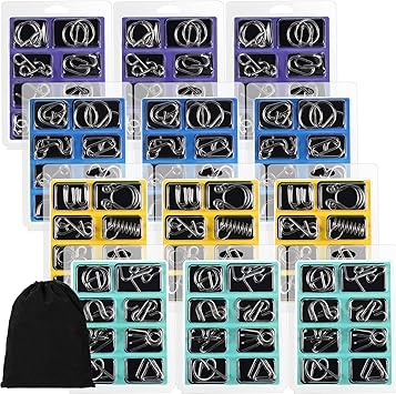 Lenwen Set of 96 Metal Puzzles for Adults with Pouch Puzzles for Adults IQ Test Disentanglement Puzzle Brain Game Unlock Interlock Game Magic Trick Toy Party Favor Challenge