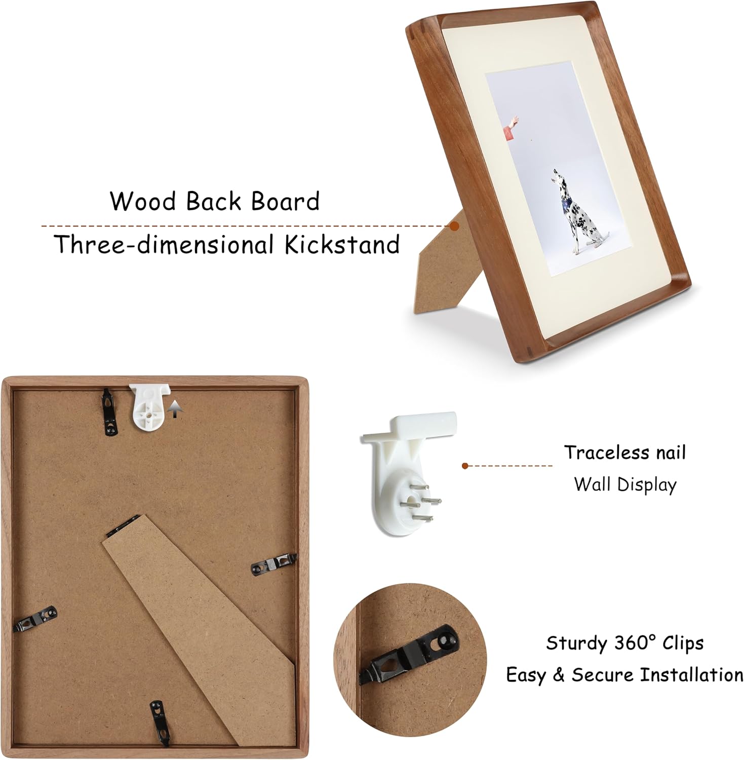 8x10 Picture Frame, Display Photos 5x7/6x8 with Mat or 8x10 without Mat, Made of Solid Natural Walnut Wood with Real Glass Vertical Horizontal Standing for Desk Tabletop Wall Hanging Gallery