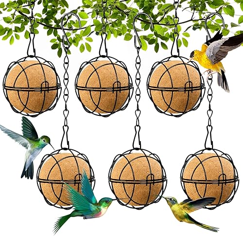 Miniatura 8 de Longzhuo Juego de 6 comederos de pájaros colgantes de metal con ganchos bolas comederos de sebo para colgar al aire libre bolas de grasa para