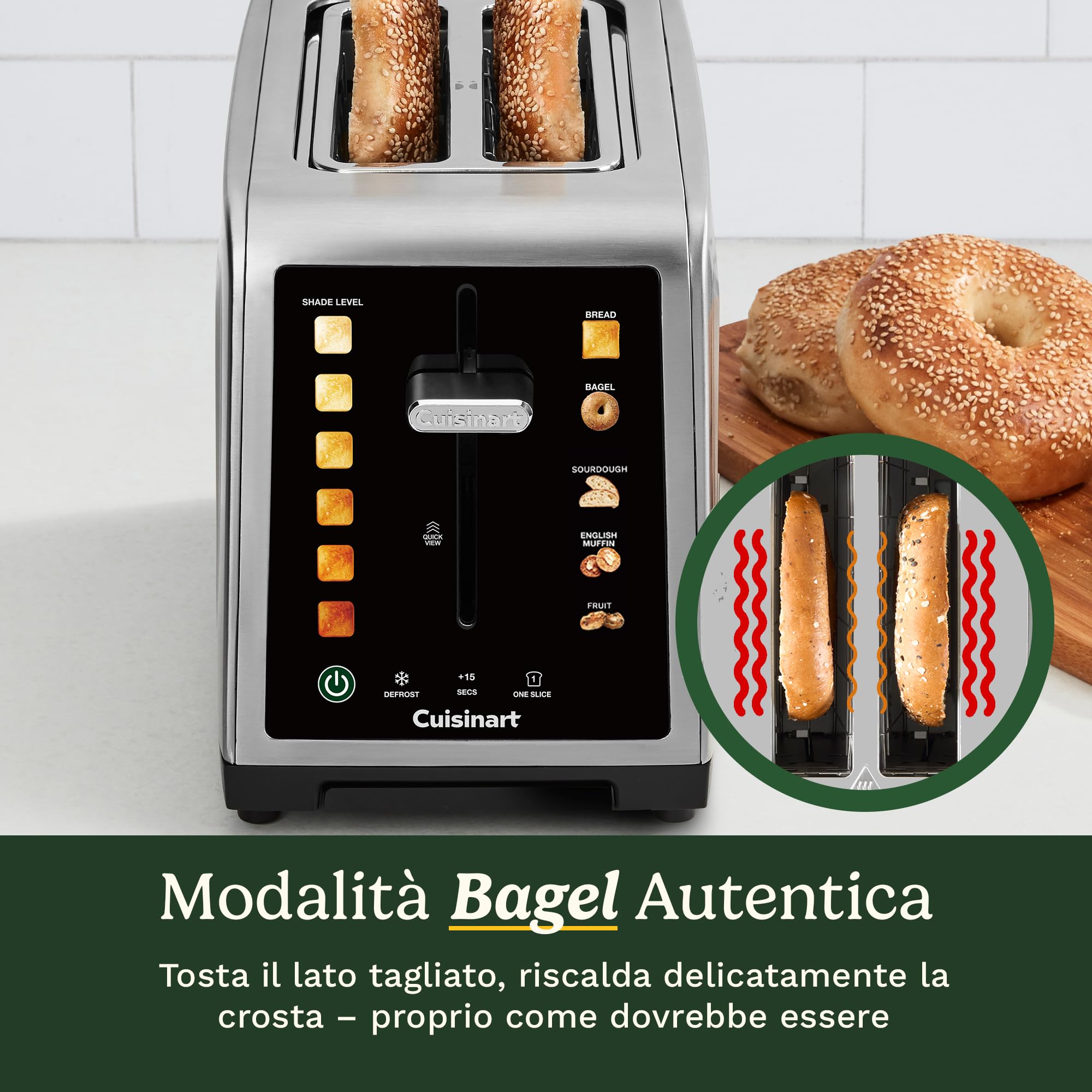 Cuisinart SimpliTouch XL Tostapane 2 fette | Fessure extra-large | Display touch a colori | High-Lift QuickView™ | Programmi pane, bagel, muffin | Funzioni scongelamento, boost +15s | Acciaio inox