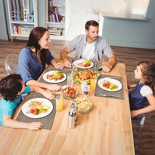 Miniatura 7 de Juego de 12 manteles individuales lavables, manteles individuales resistentes al calor, manteles individuales de imitación de cuero,