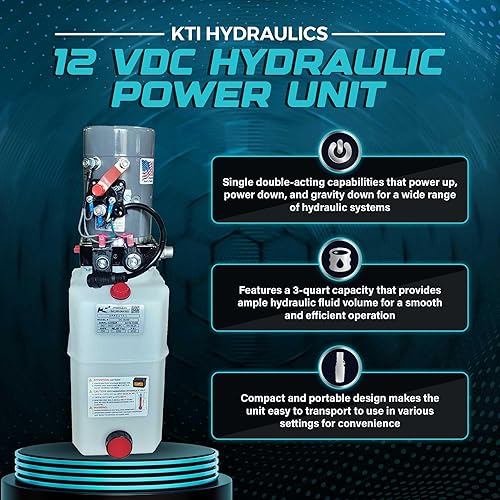 Miniatura 2 de KTI-12VDA6Q Unidad de potencia hidráulica compacta de 12 VCC con doble efecto simple y capacidad de 6 cuartos de galón para un funcionamiento suave