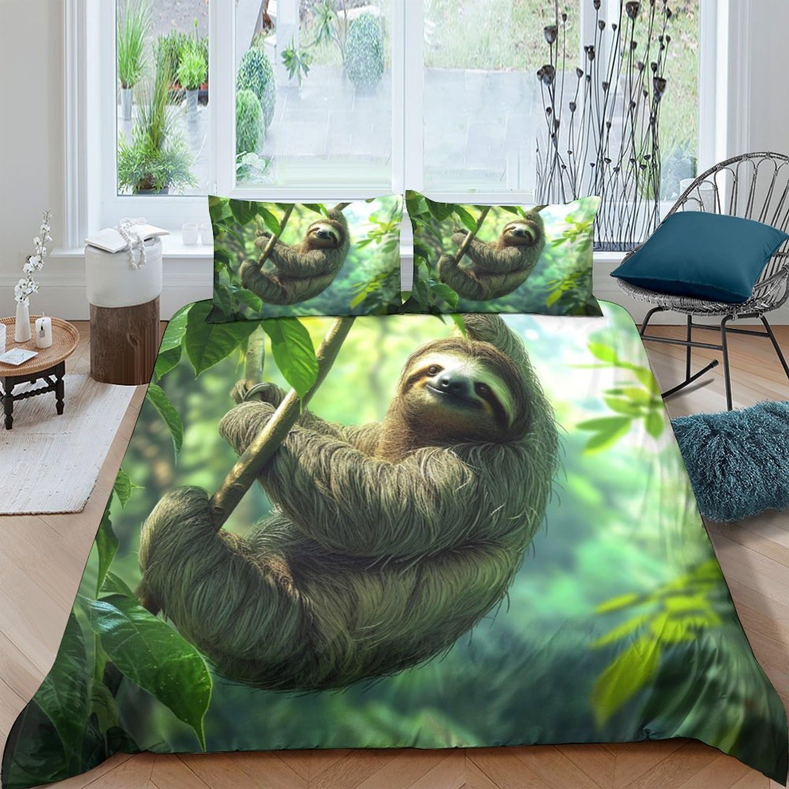 Ctjqhvkz Style-2 3D Printed Forest Sloth Fitted Sheet Microfiber Soft Breathable Jungle Animal Mattress Cover For Bedroom Home Decor Single（135X200cm）