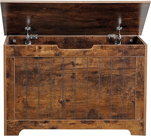 Miniatura 10 de HomGarden Moderno baúl de almacenamiento de madera, baúl de banco de 30 pulgadas con tapa superior abatible y 2 bisagras de seguridad, organizador