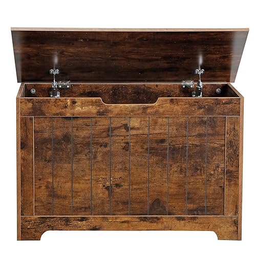 Miniatura 6 de Epetlover Baúl de almacenamiento, banco de almacenamiento de madera con tapa abatible y bisagra de seguridad, baúl de almacenamiento para entrada,