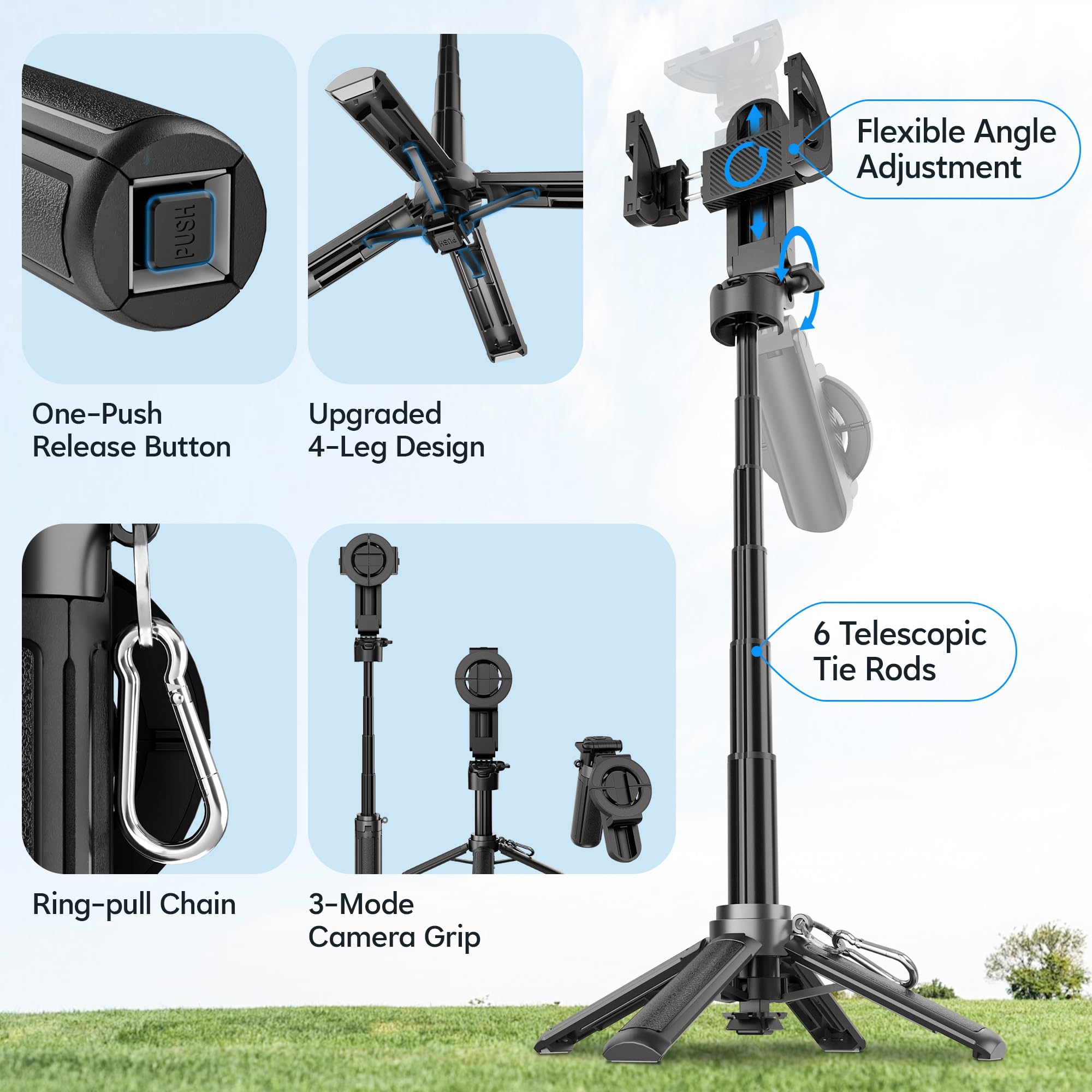Mini selfie stick magnetico per iPhone, 4 in 1, treppiede portatile tascabile per iPhone MagSafe/Android con supporti remoto/cold shoe, treppiedi piccolo/compatto per cellulare, per scrivania, viaggi